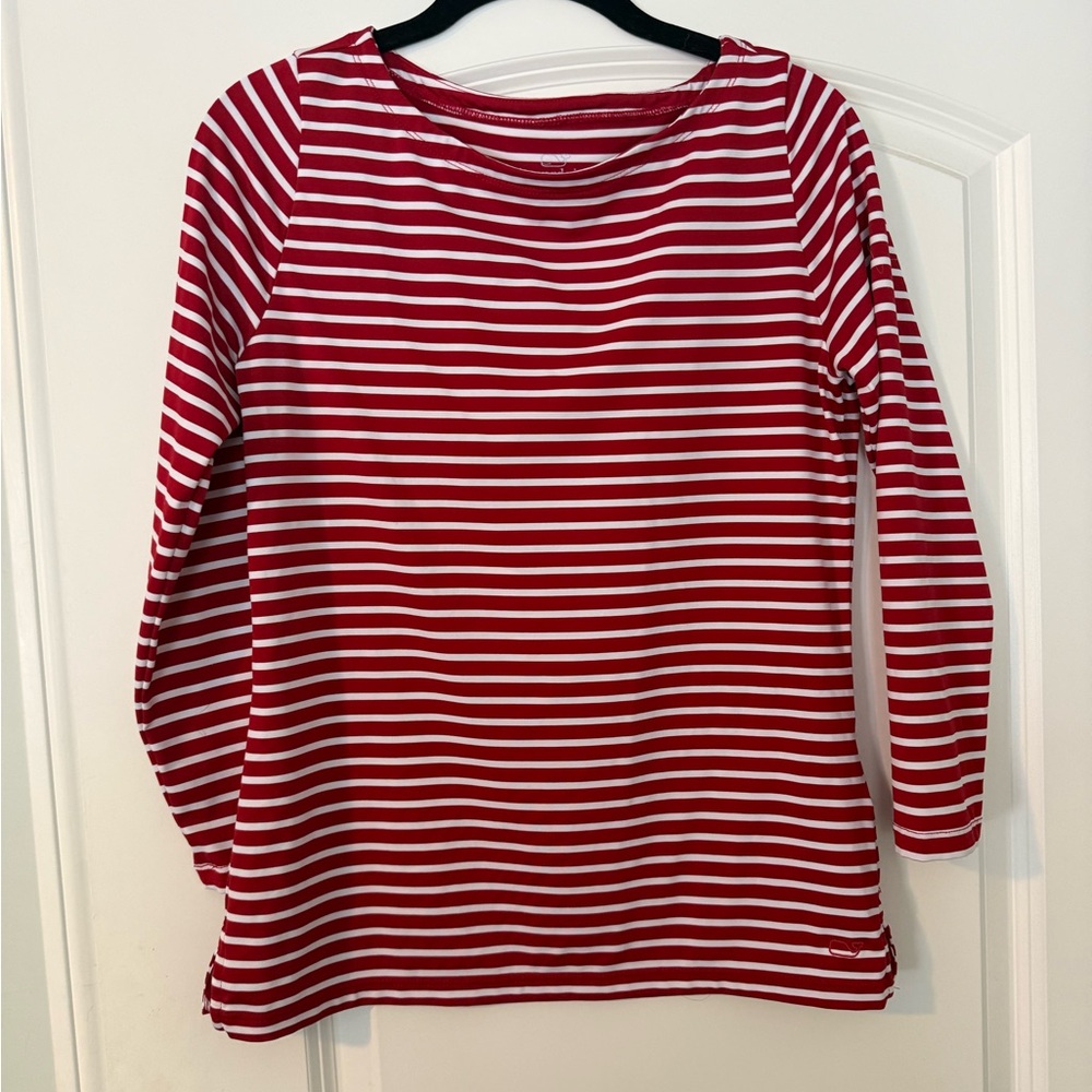 Vineyard Vines Red and White Striped Long Sleeve Tee